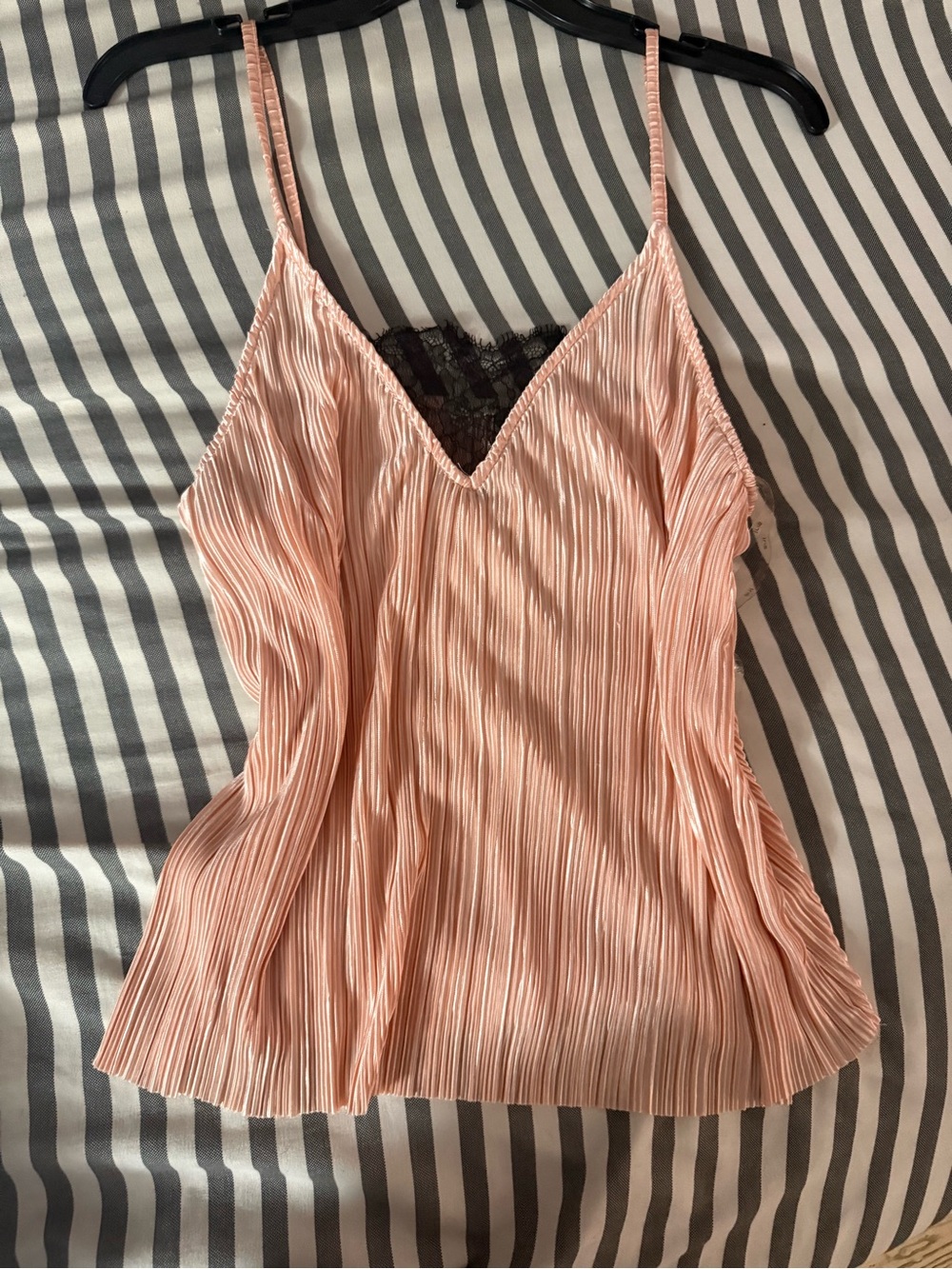 iris Pleated Satin Lace-Trim Cami in Blush